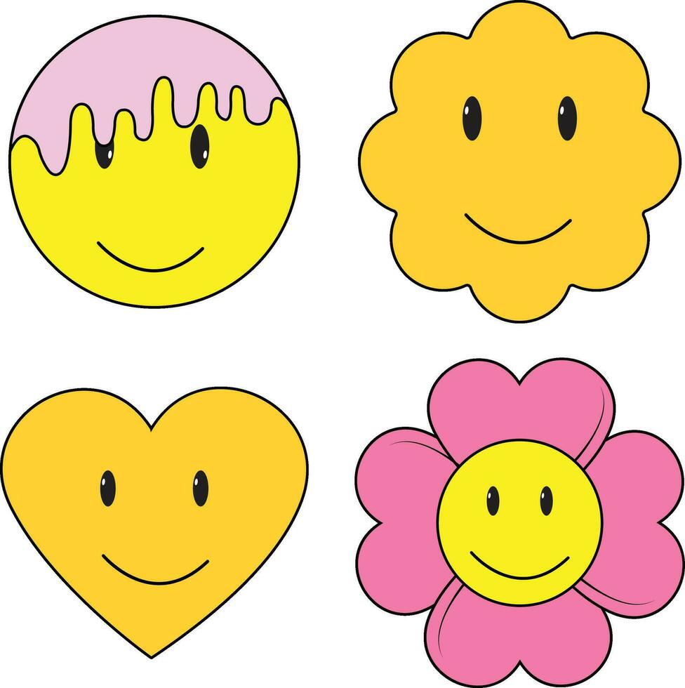 Retro Emoticon Shape. 80s Design Style. Vector Icon Set.