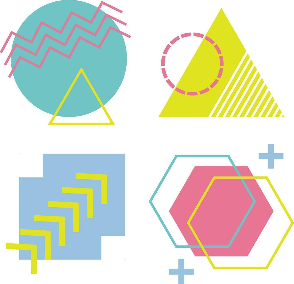 Colorful Memphis Shape Set. Simple Design. Isolated Vector