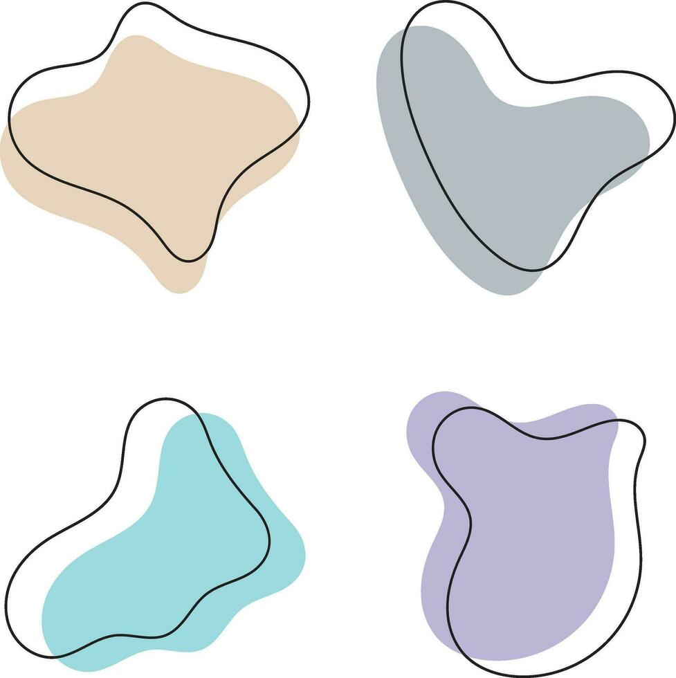 Amoeba Blob with Colorful Doodle Design. Vector Icon Set
