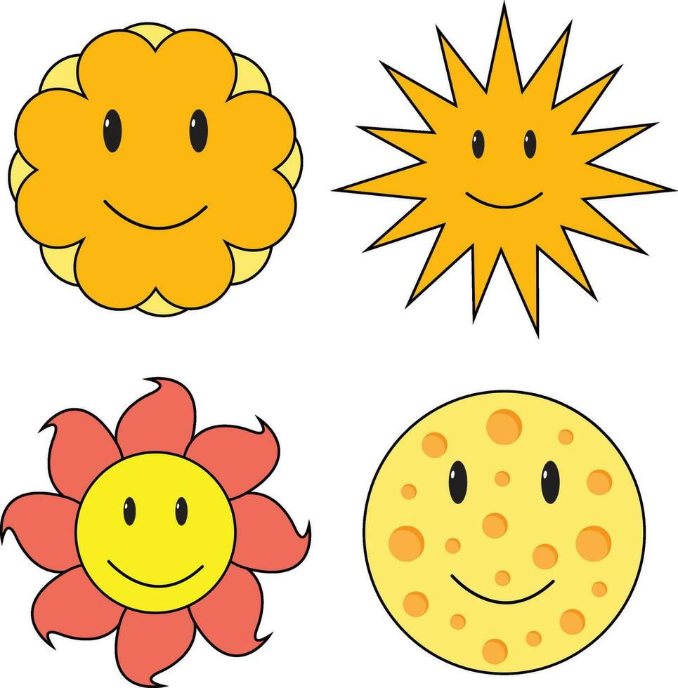 Retro Emoticon Shape. 80s Design Style. Vector Icon Set.