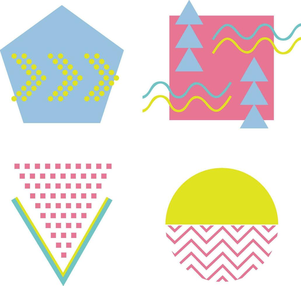 Colorful Memphis Shape Set. Simple Design. Isolated Vector