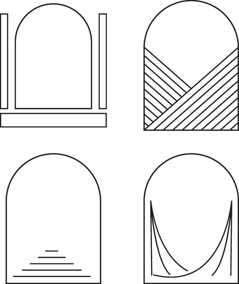 Monoline Arch Frame. Flat Line Art. Vector Illustration