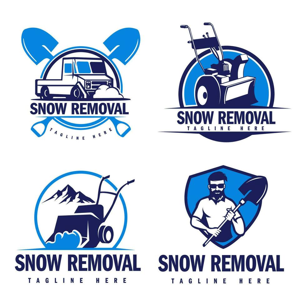 Set of snow removal logo design, snow plowing logo illustration vector