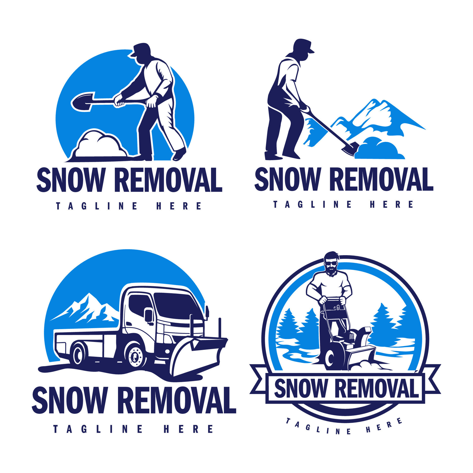 Set of snow removal logo design, snow plowing logo illustration