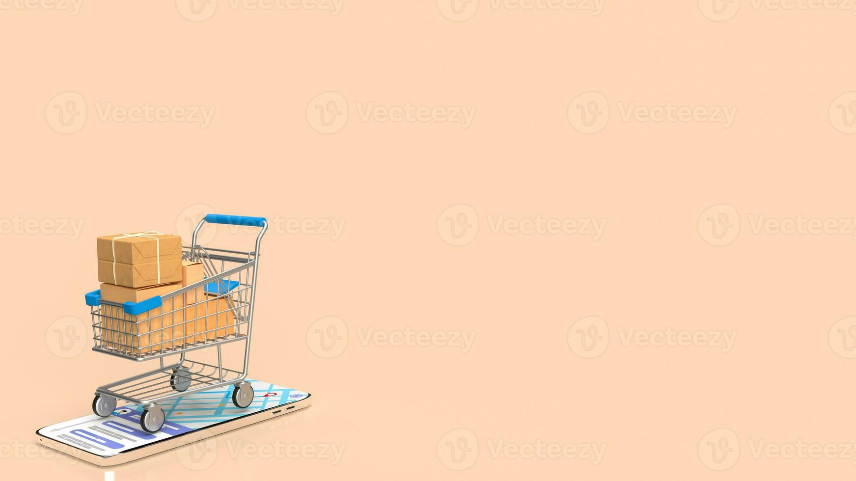 The shopping trolley on mobile 3d rendering photo