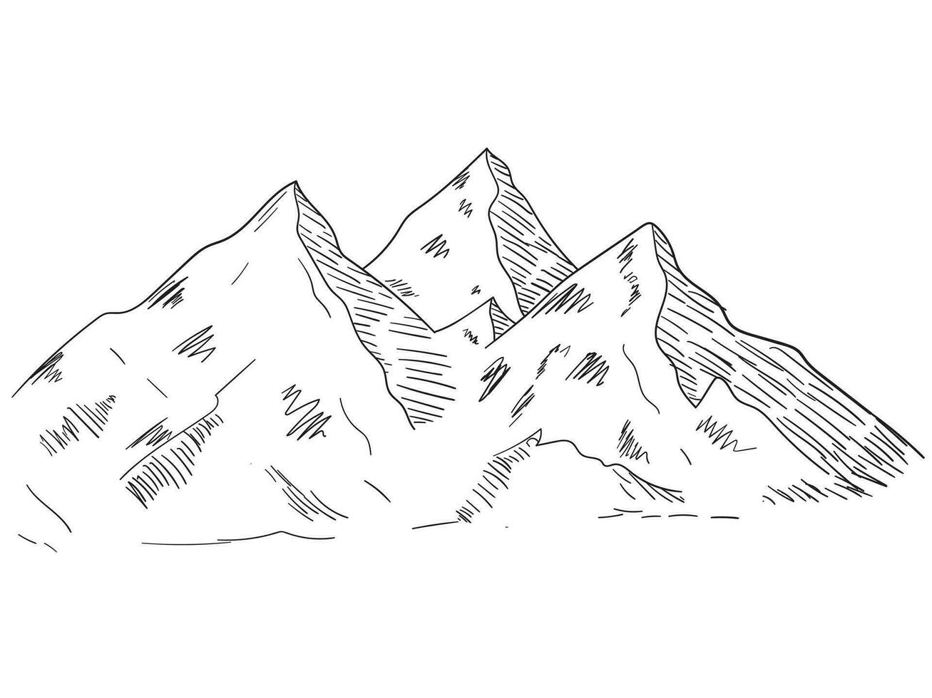 Hand drawn highland mountain landscape with snowy ridge vector