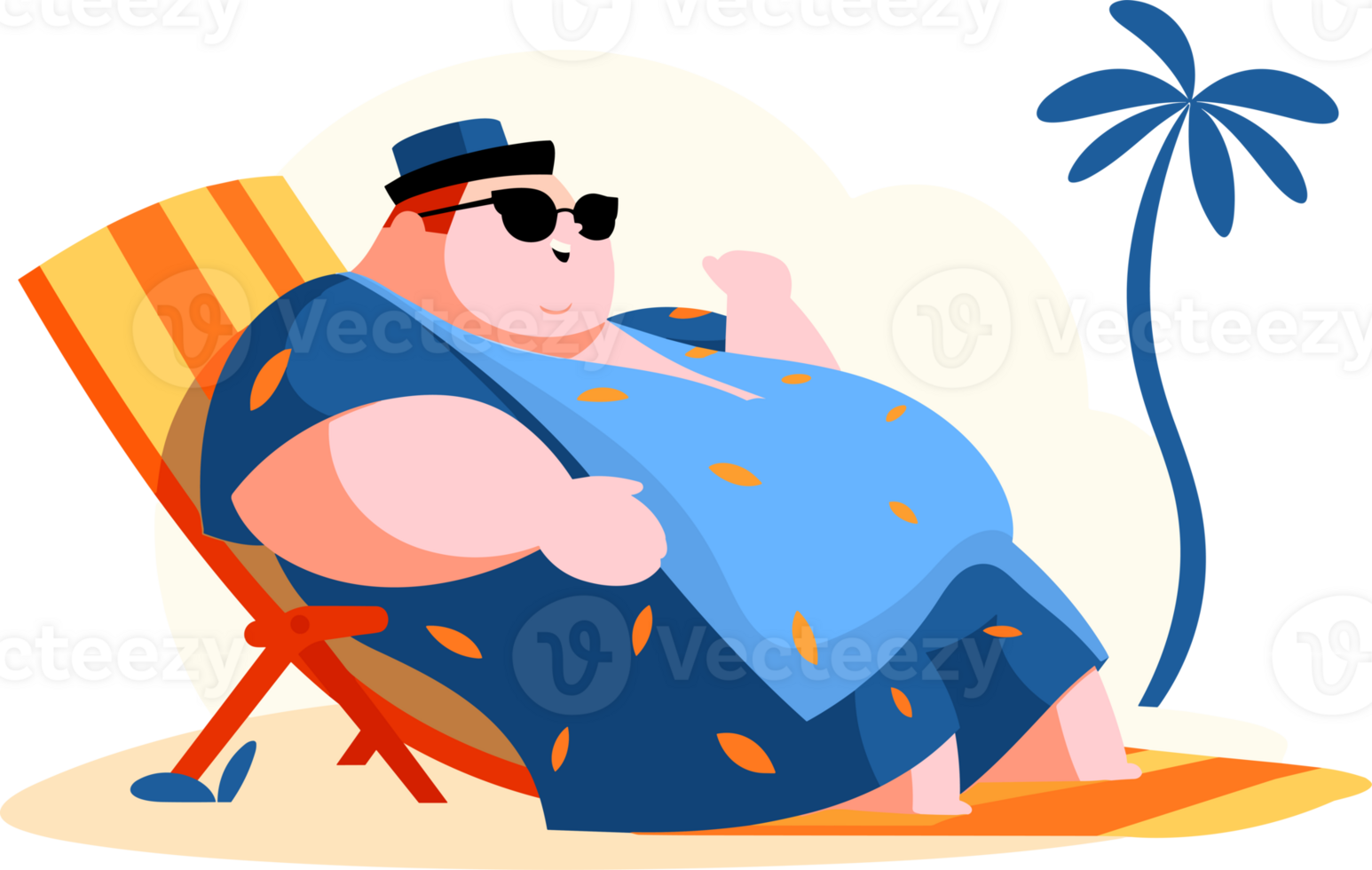 mano dibujado exceso de peso turistas relajante por el mar en vacaciones en plano estilo png
