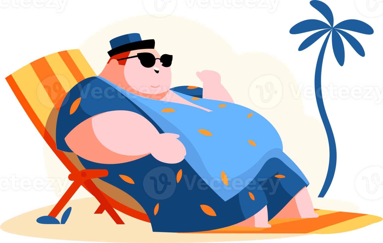 Hand Drawn overweight Tourists relaxing by the sea on vacation in flat style png