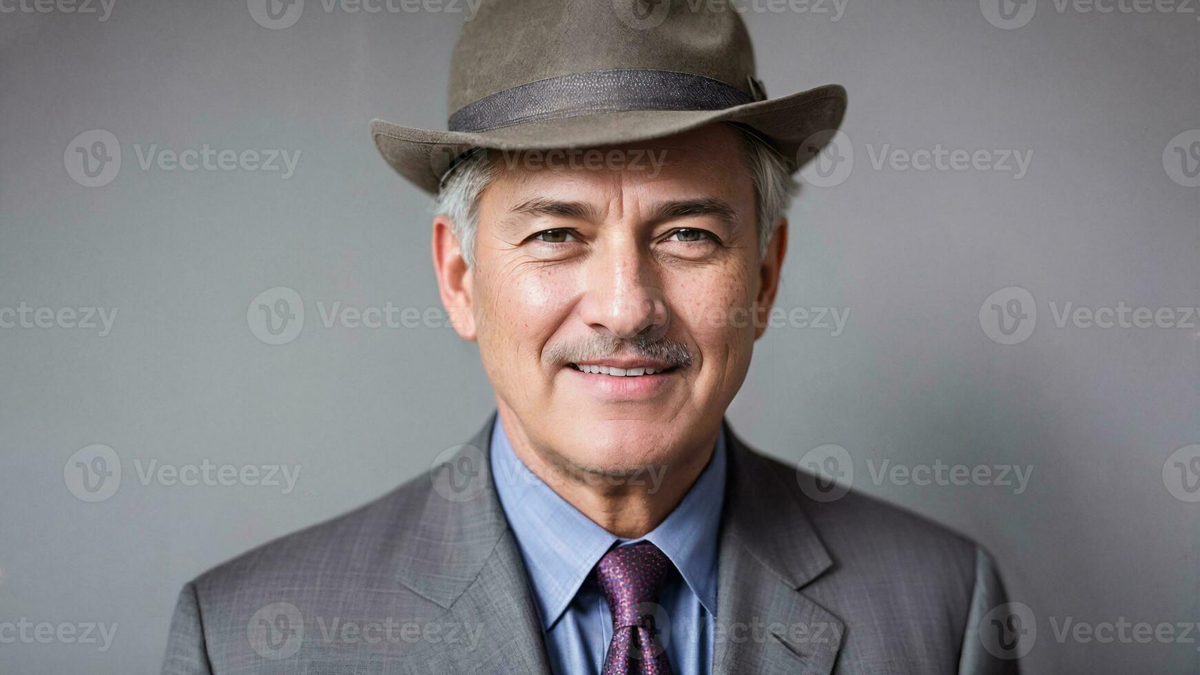 Businessman in a hat smiling. Generative AI photo