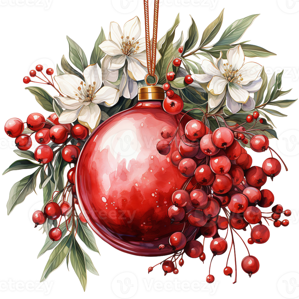 Watercolor Christmas tree decoration isolated on transparent background. AI Generative png