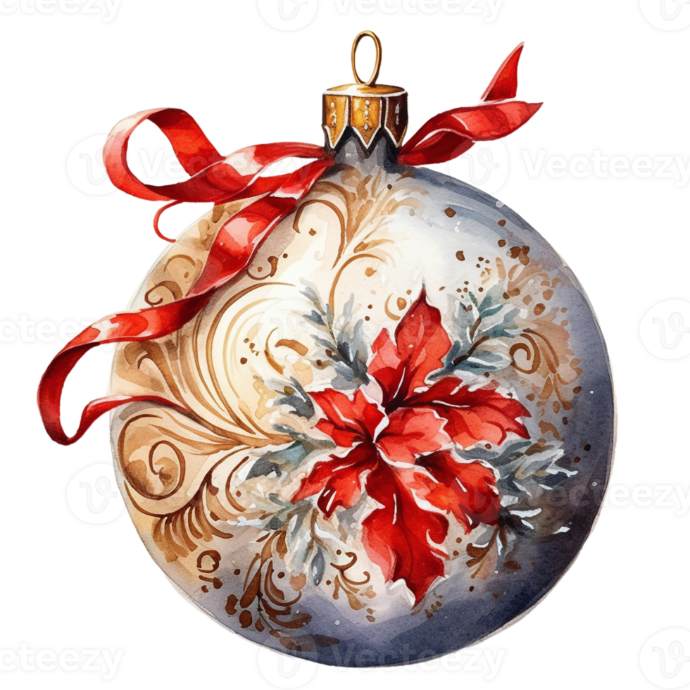 Watercolor Christmas tree decoration isolated on transparent background. AI Generative png