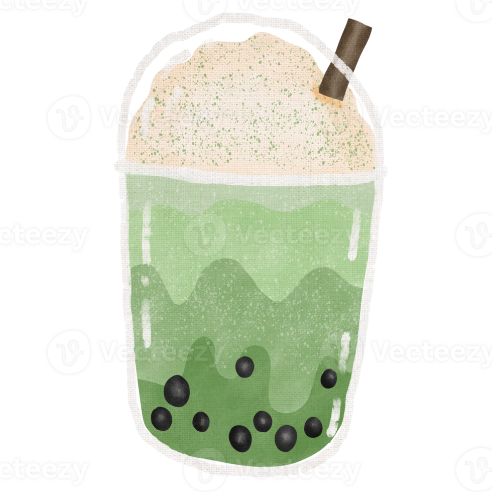 Green tea bubble milk tea png
