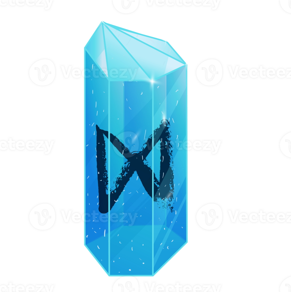 Crystal with Texture Rune Dagaz. Curative Transparent Healing Quartz. Blue Clear Bright Gem. Magic Stone png