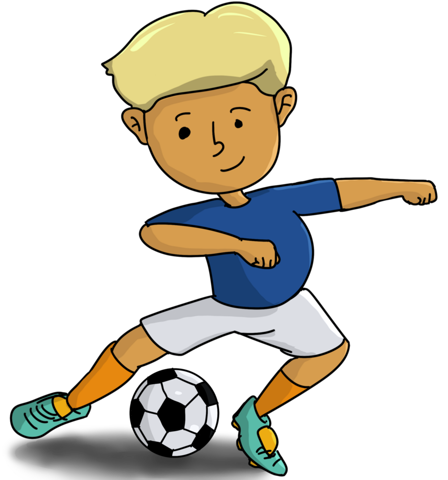 illustration cartoon style of kid playing football png