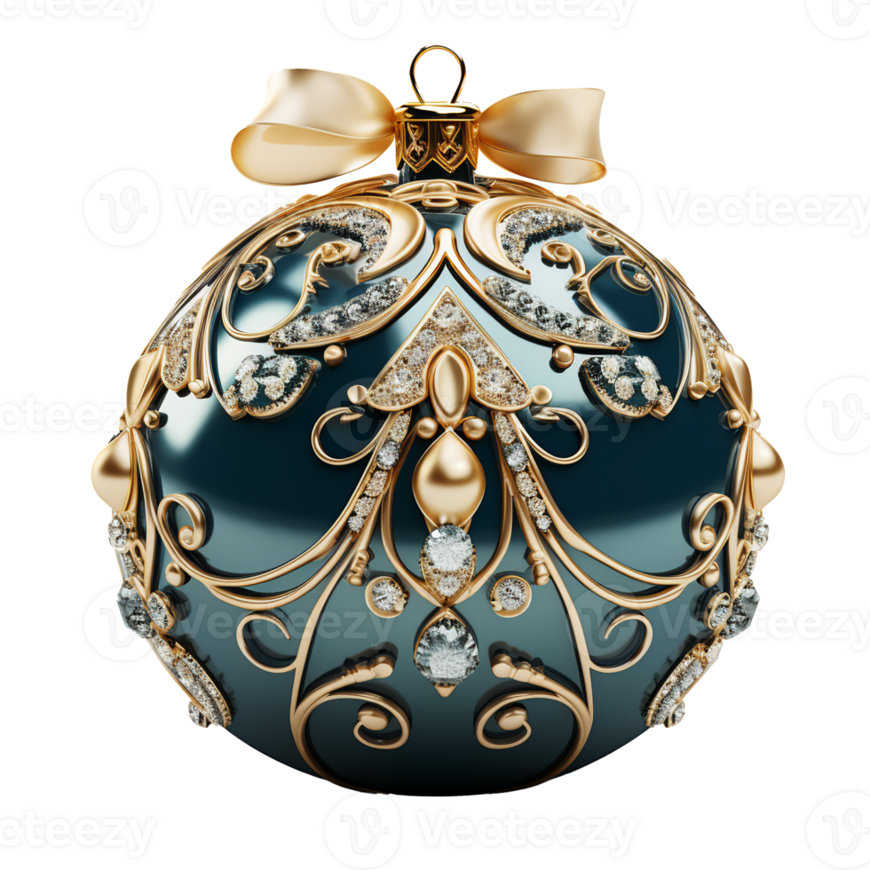 3d luxury Blue Christmas ball decorated with gold, AI Generative. png