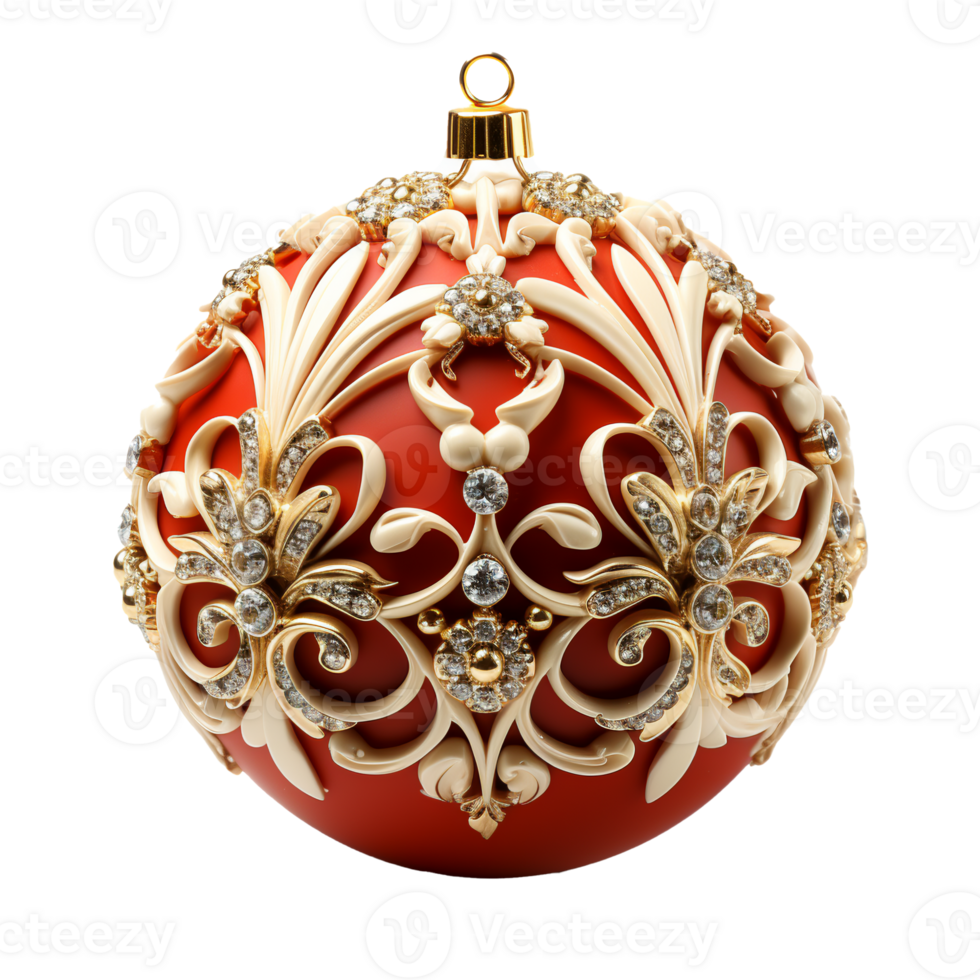 3d luxury Red Christmas ball decorated with gold, AI Generative. png