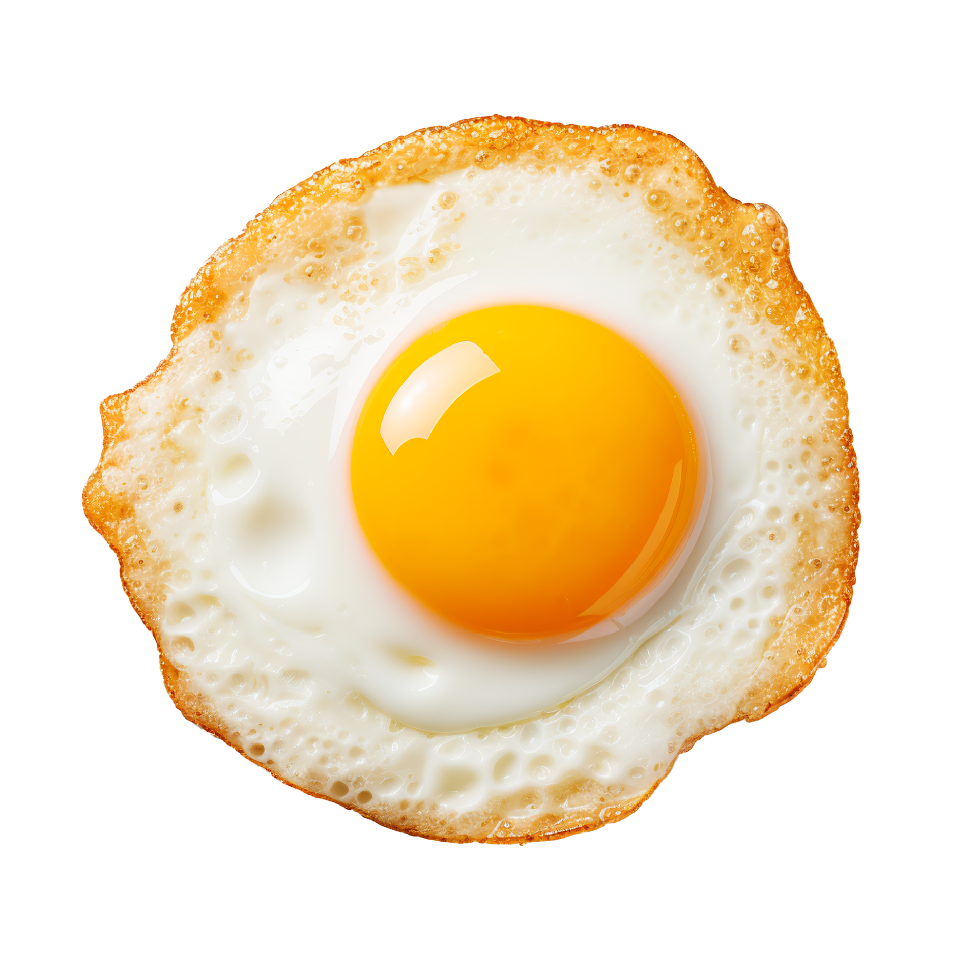 fried egg and yolk isolated on transparent layer background, top