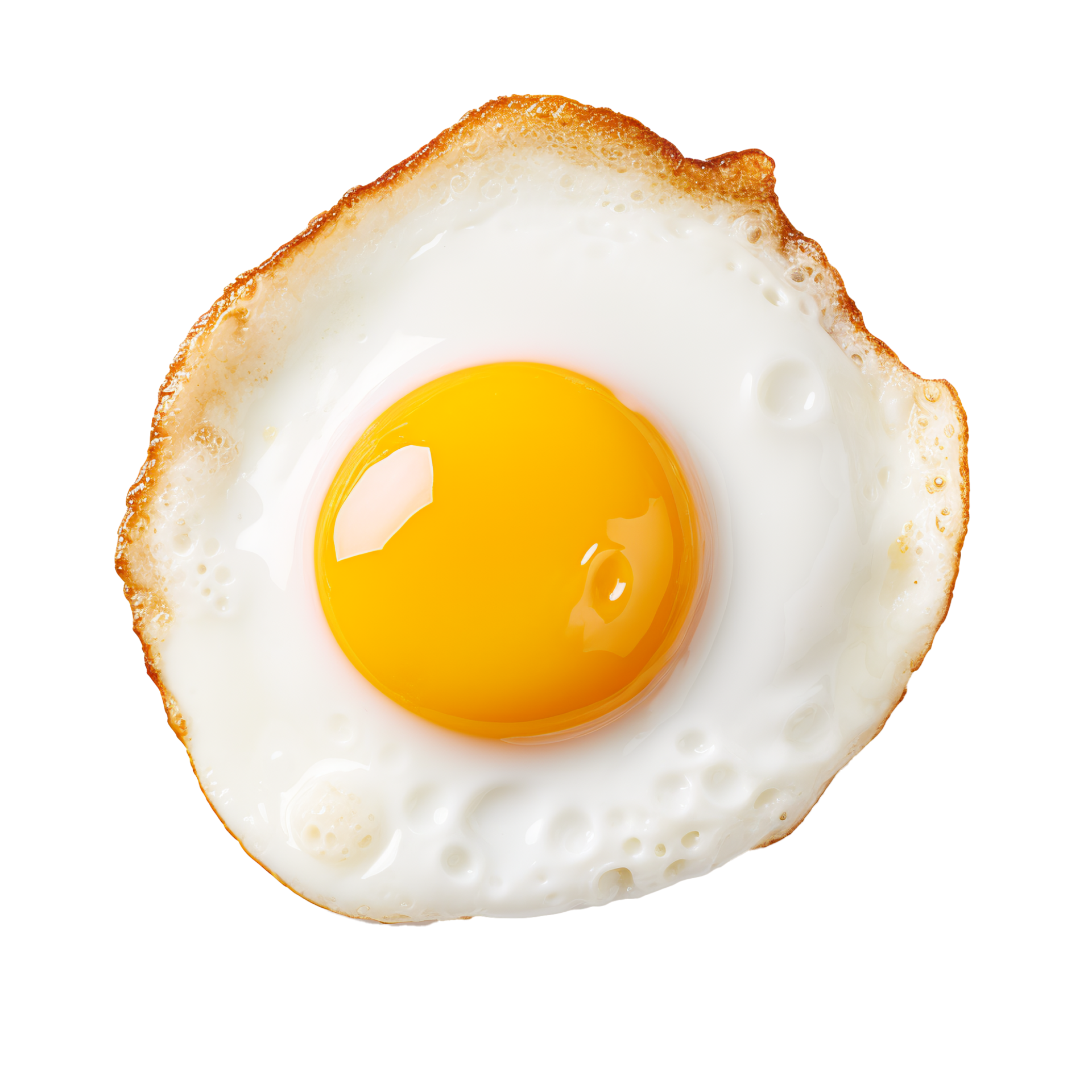 fried egg and yolk isolated on transparent layer background, top