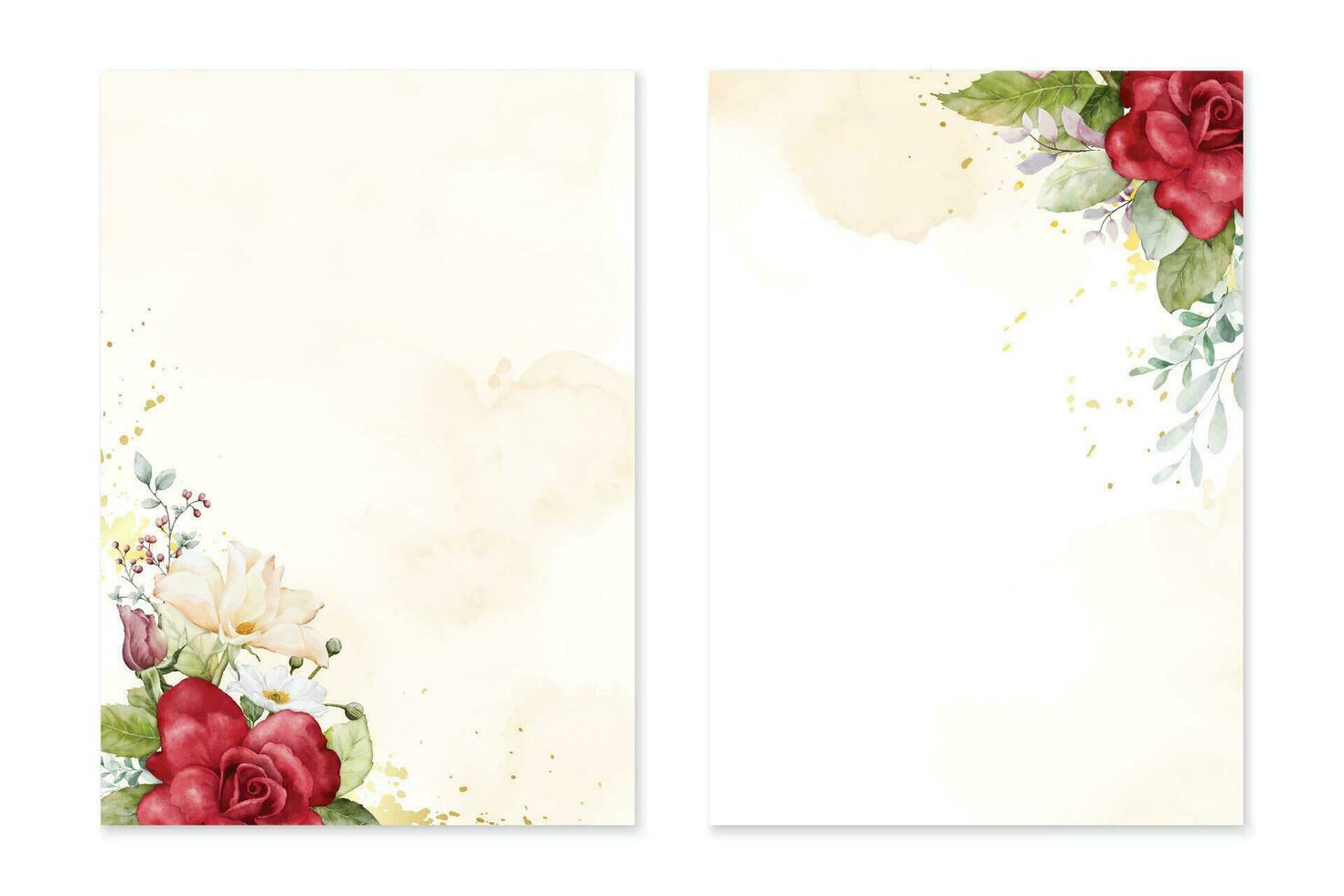 conjunto de tarjeta plantillas con acuarela rosas ramos de flores en amarillo manchas vector