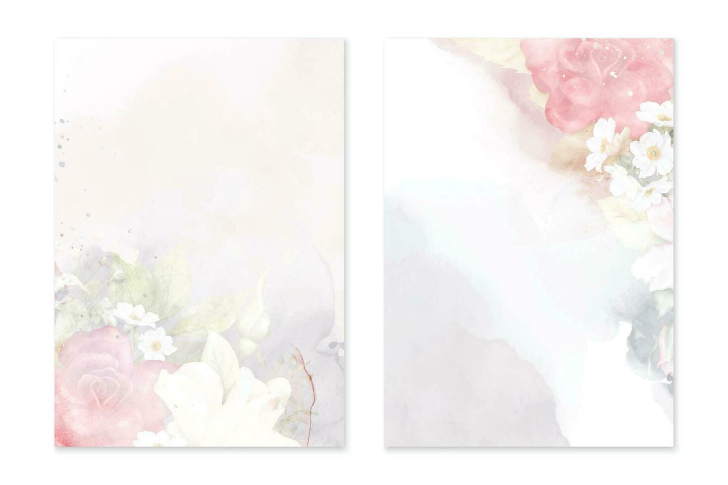 Set of card template with gentle watercolor roses abstract background vector