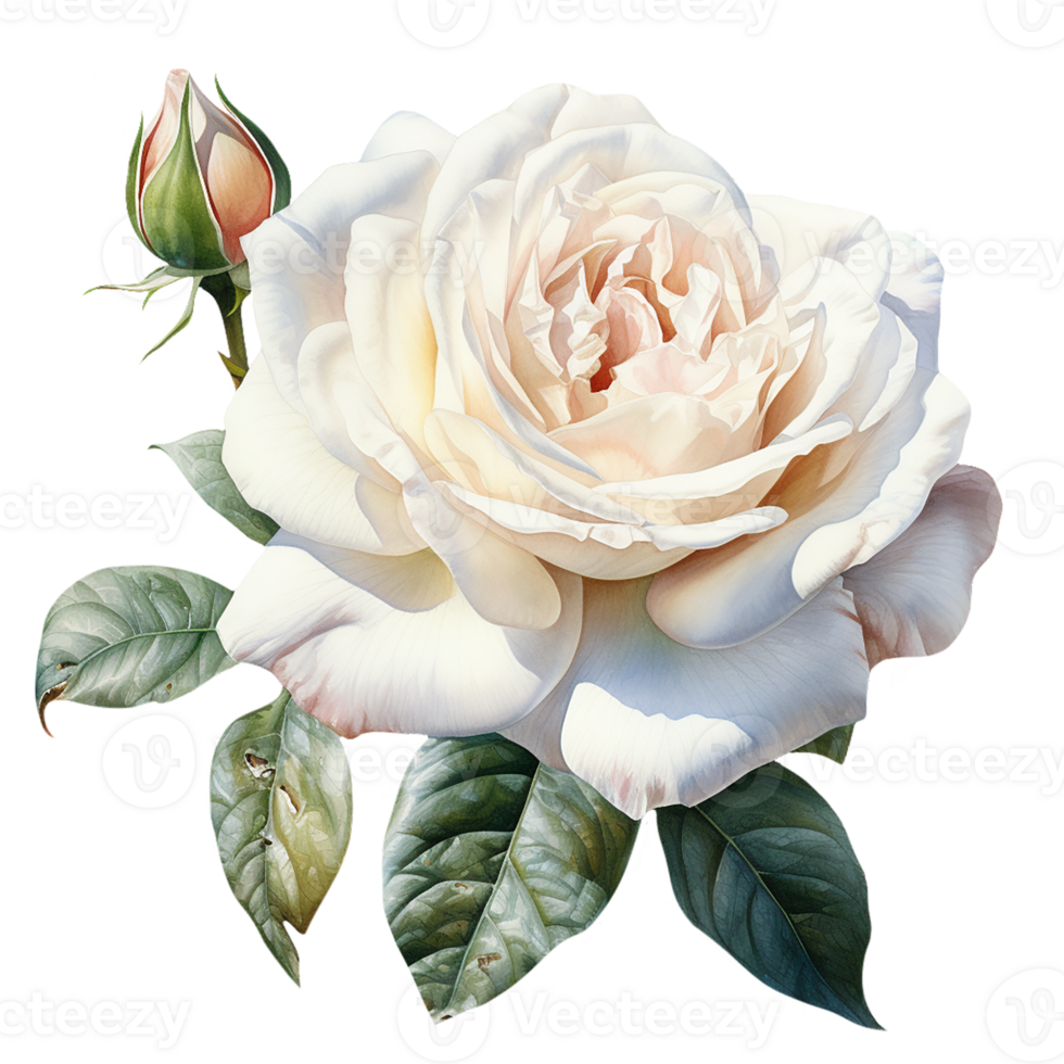 White watercolor rose flower. AI Generative Pro PNG