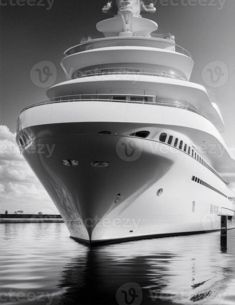 superyacht in the water, white and black color illustration photo