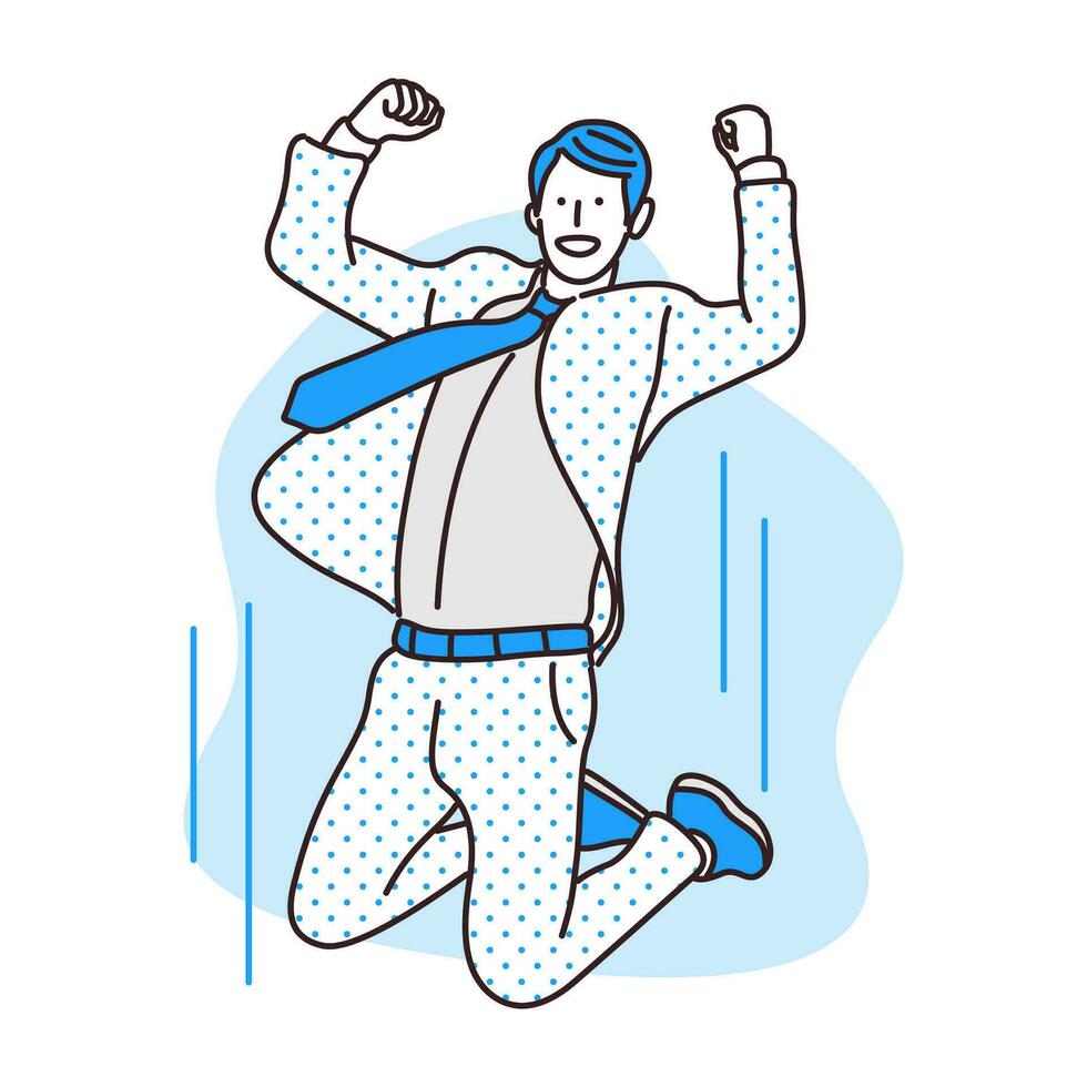 Business man jumping celebrating success with rising up arms with clenched fists winner gesture. Flat style illustration vector