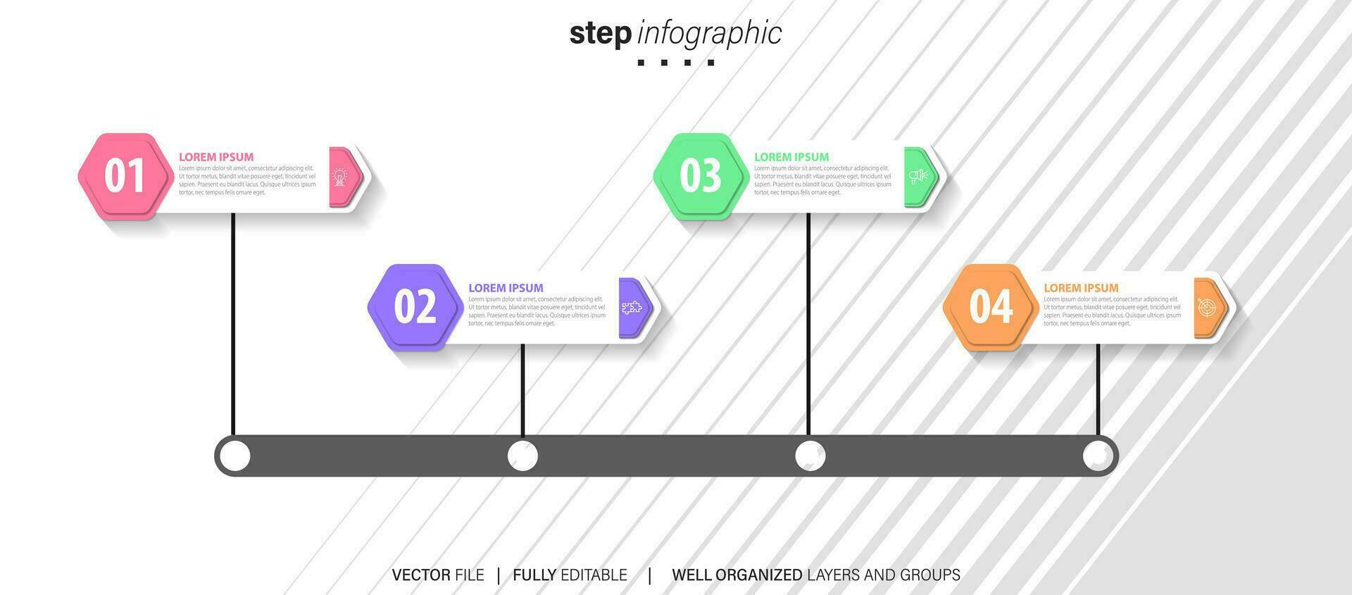 plantilla de infografía empresarial. etiqueta de diseño de línea delgada con icono y 4 opciones, pasos o procesos. vector