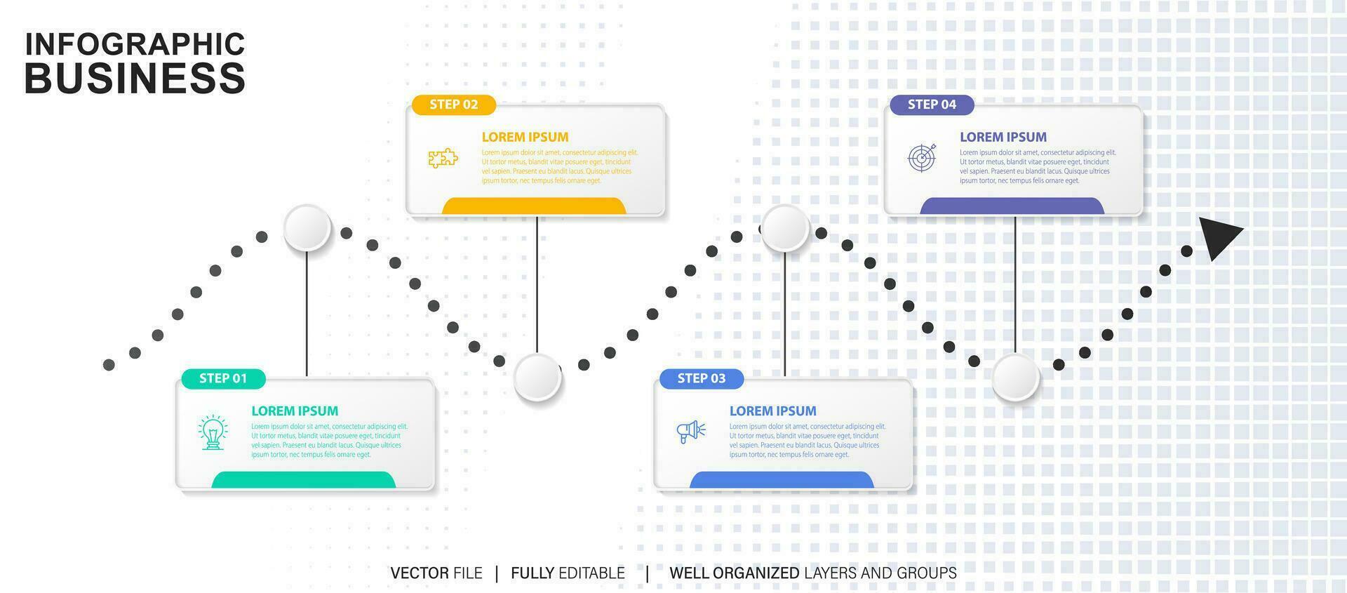 plantilla de infografía empresarial. etiqueta de diseño de línea delgada con icono y 4 opciones, pasos o procesos. vector