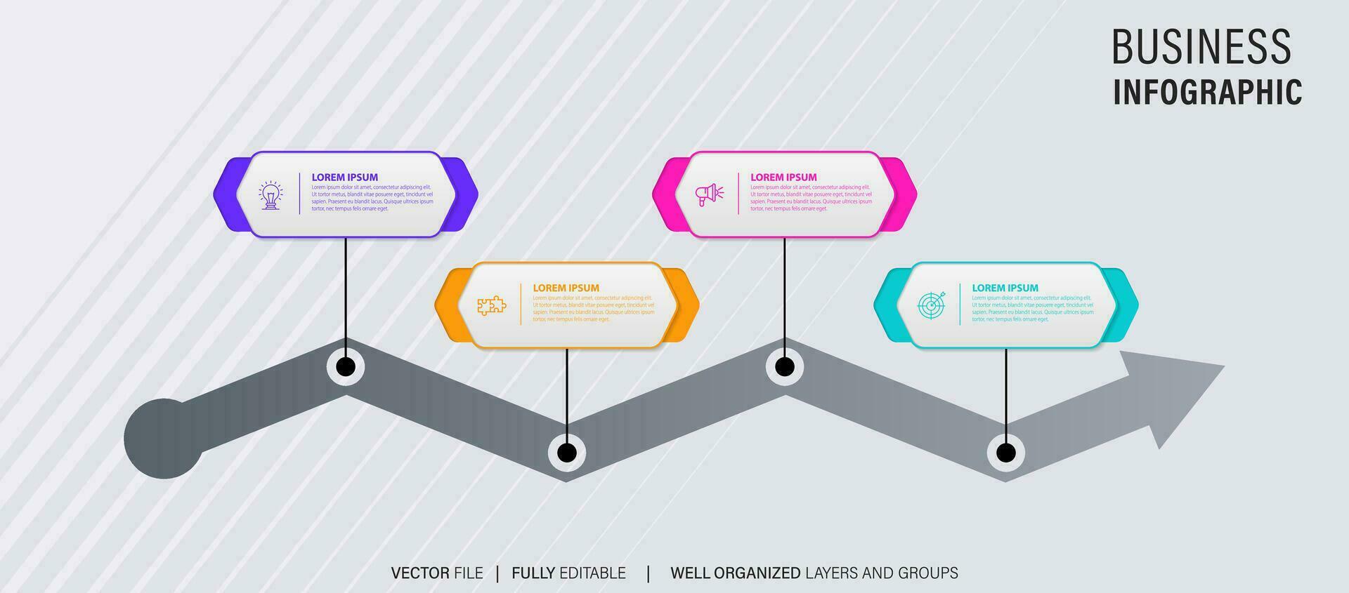 cronograma infografía con infográfico. moderno presentación modelo con 4 4 mascotas para negocio proceso. sitio web modelo en blanco antecedentes para concepto moderno diseño. horizontal disposición. vector