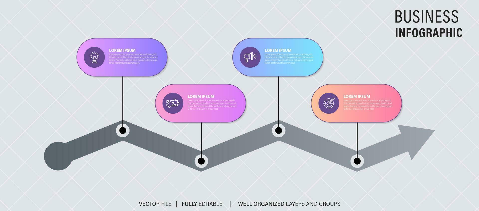 cronograma infografía con infográfico. moderno presentación modelo con 4 4 mascotas para negocio proceso. sitio web modelo en blanco antecedentes para concepto moderno diseño. horizontal disposición. vector