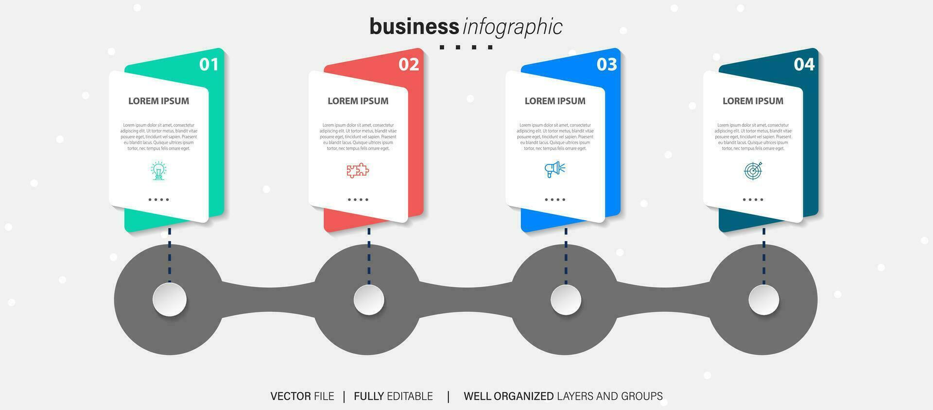 plantilla de infografía empresarial. etiqueta de diseño de línea delgada con icono y 4 opciones, pasos o procesos. vector