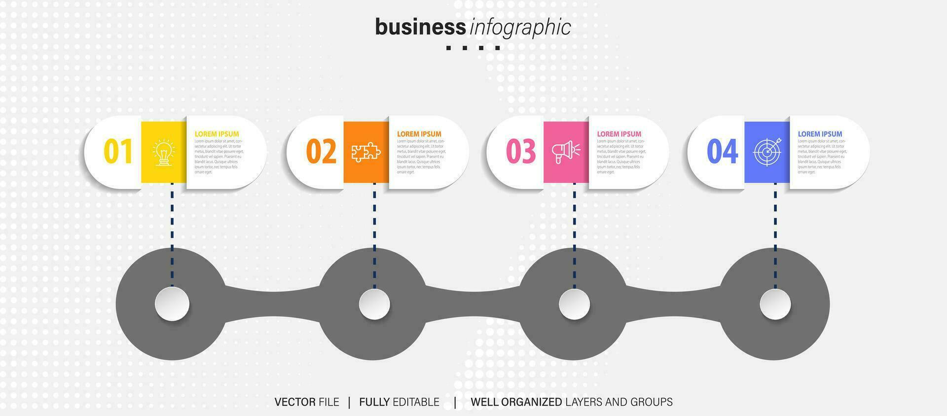 plantilla de infografía empresarial. etiqueta de diseño de línea delgada con icono y 4 opciones, pasos o procesos. vector