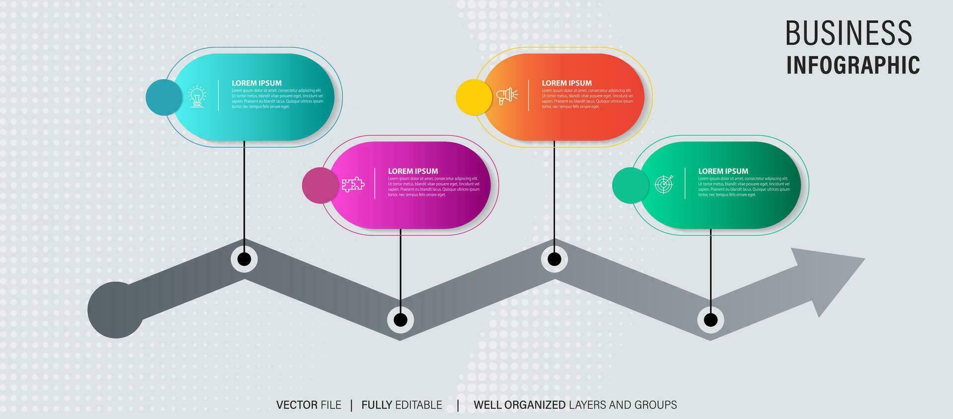 cronograma infografía con infográfico. moderno presentación modelo con 4 4 mascotas para negocio proceso. sitio web modelo en blanco antecedentes para concepto moderno diseño. horizontal disposición. vector