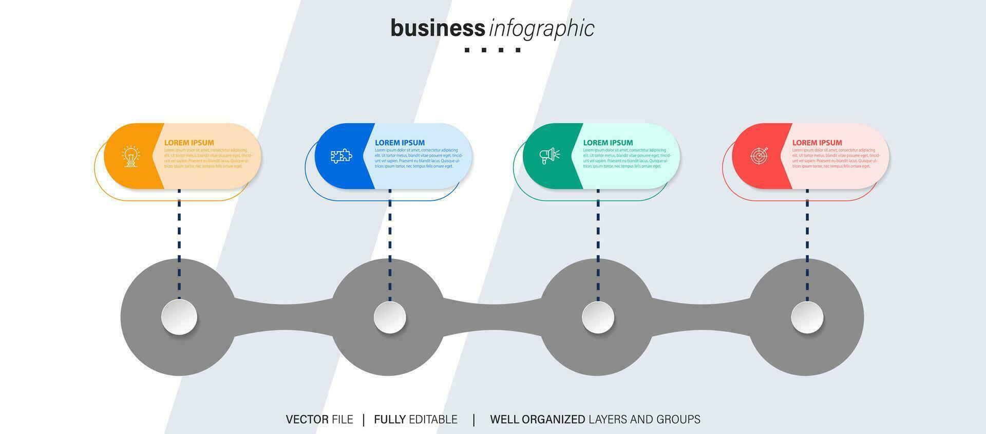 cronograma infografía con infográfico. moderno presentación modelo con 4 4 mascotas para negocio proceso. sitio web modelo en blanco antecedentes para concepto moderno diseño. horizontal disposición. vector