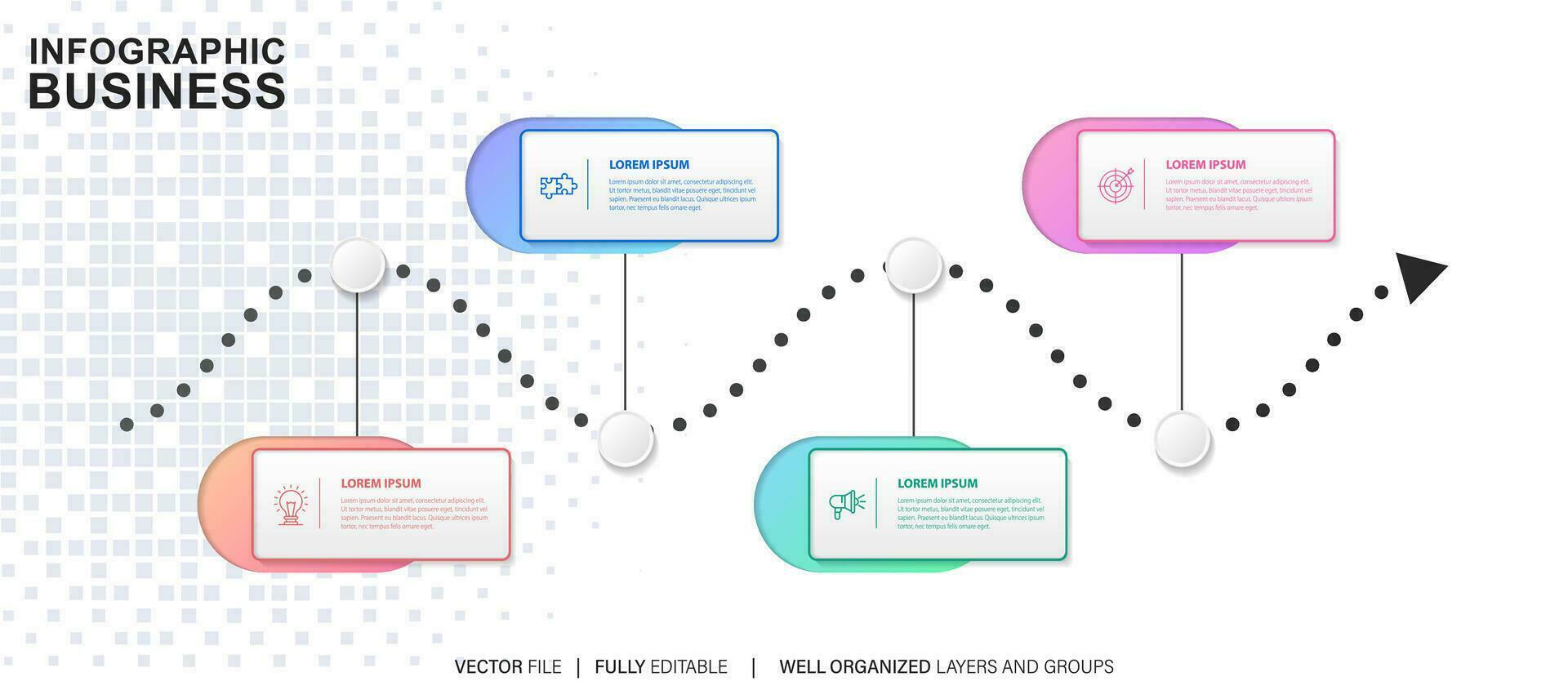 plantilla de infografía empresarial. etiqueta de diseño de línea delgada con icono y 4 opciones, pasos o procesos. vector