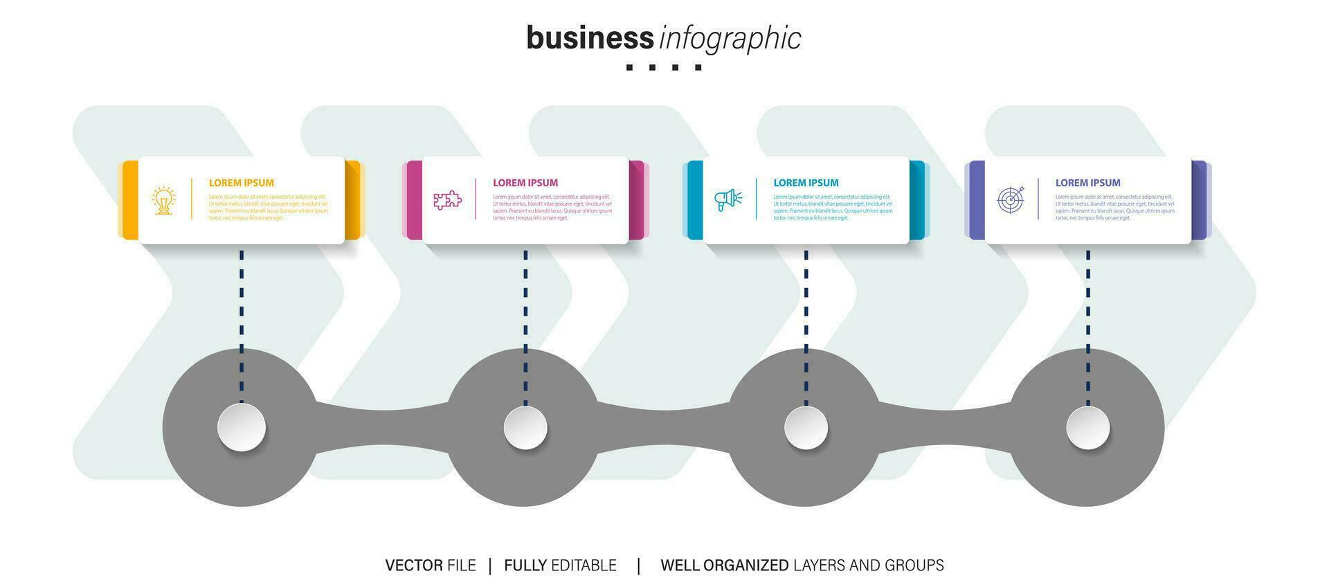 elemento de diseño infográfico de línea de tiempo y opciones de número. concepto de negocio con 4 pasos. se puede utilizar para diseño de flujo de trabajo, diagrama, informe anual, diseño web. plantilla de negocio vectorial para presentación. vector