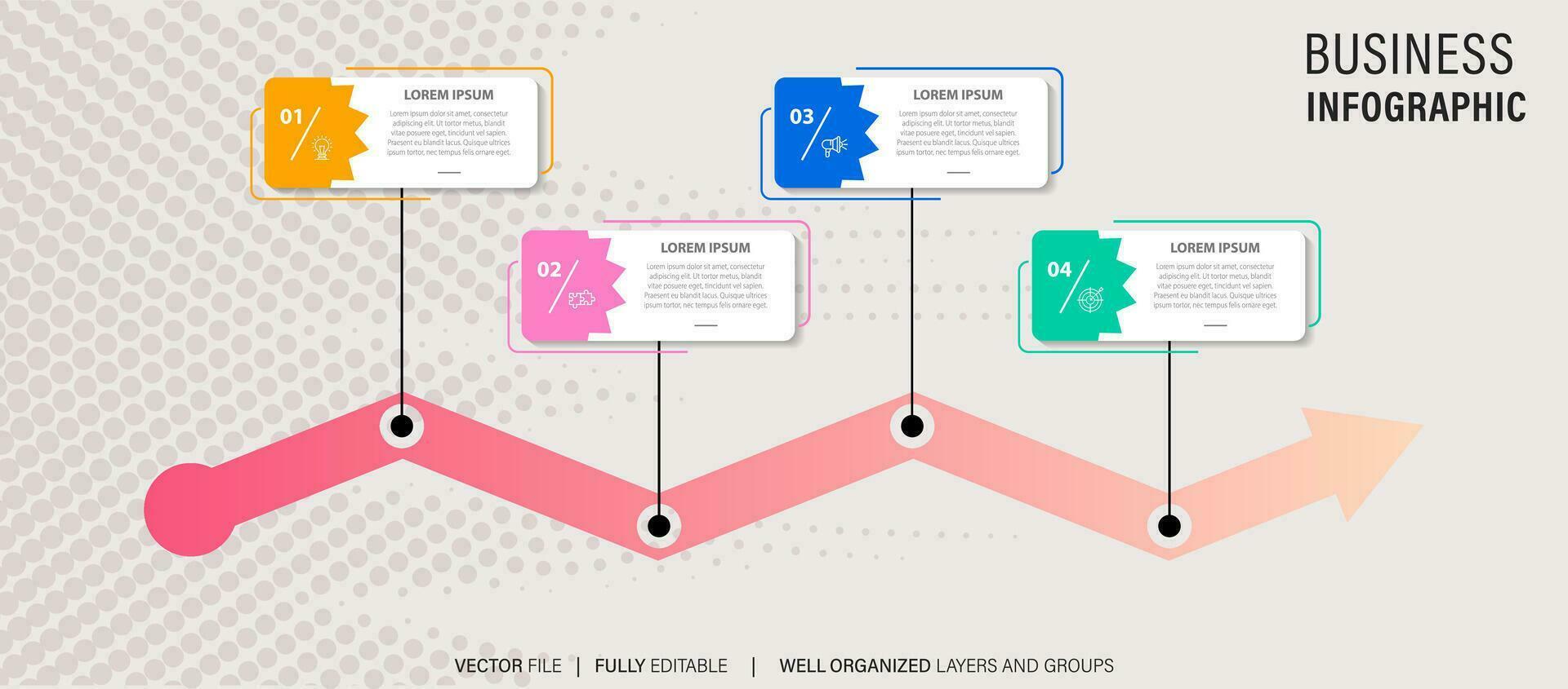 Modern business infographic for company milestones timeline template with flat icons. Easy to use for your website or presentation. vector