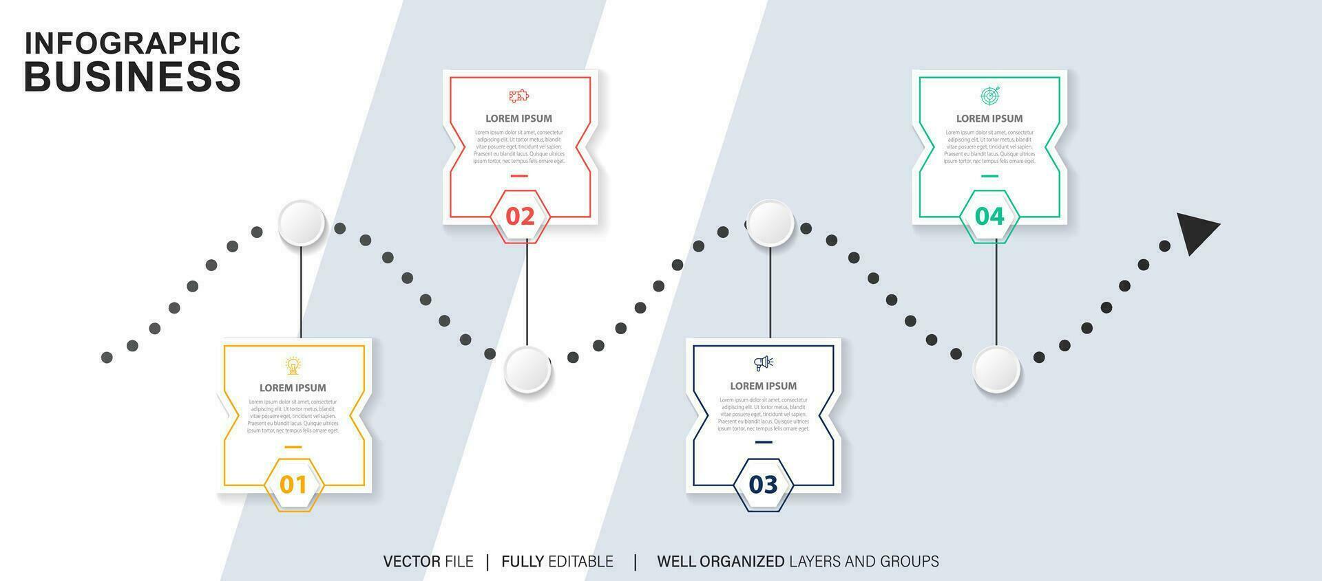 iconos de infografía de línea de tiempo de mapa de ruta de negocios diseñados para plantilla de fondo abstracto elemento de hito diagrama moderno tecnología de proceso marketing digital presentación de datos gráfico ilustración vectorial vector