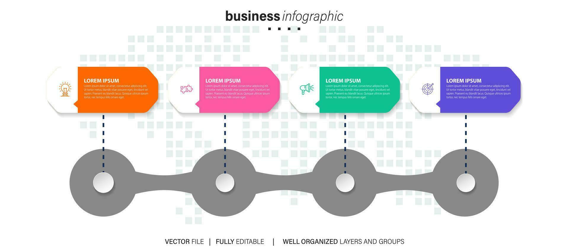 pasos diseño de plantilla infográfica de proceso de línea de tiempo de visualización de datos comerciales con iconos vector