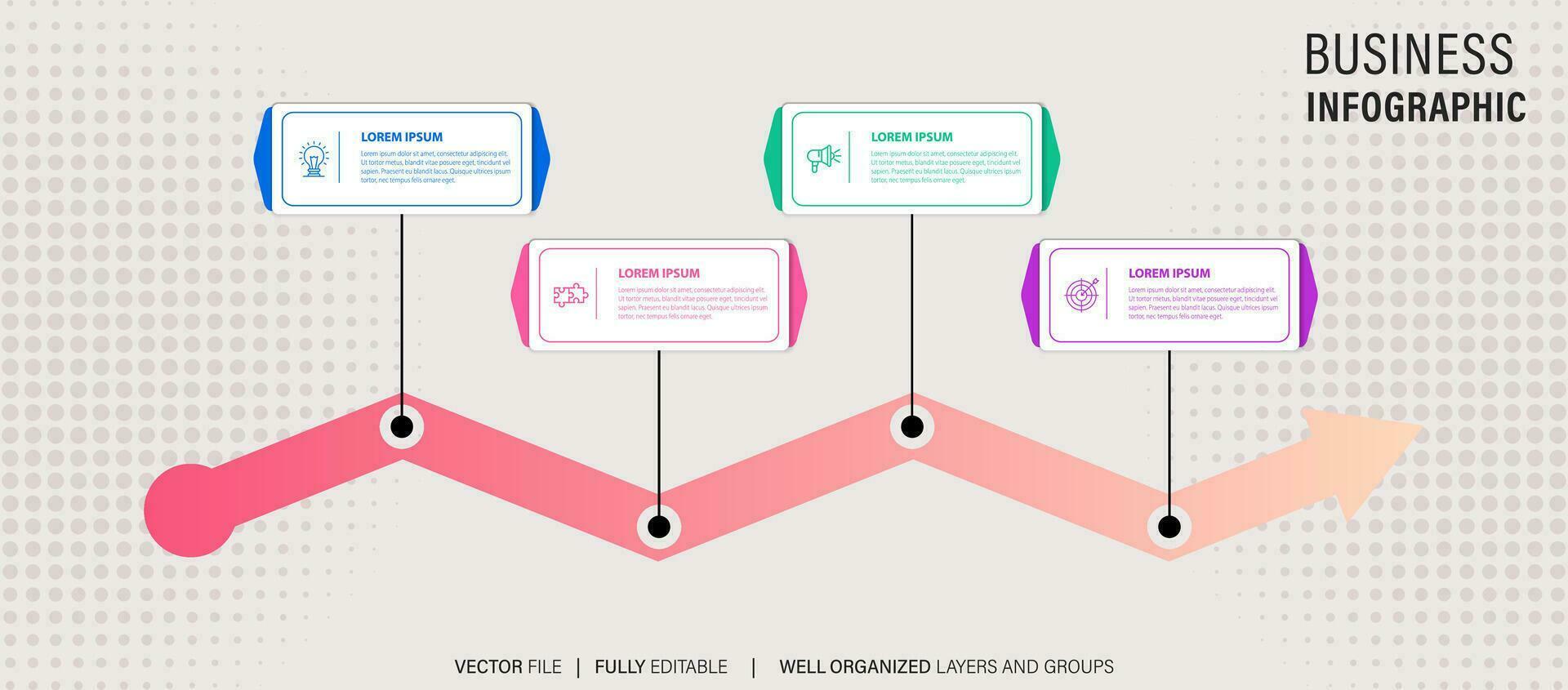 Modern business infographic for company milestones timeline template with flat icons. Easy to use for your website or presentation. vector