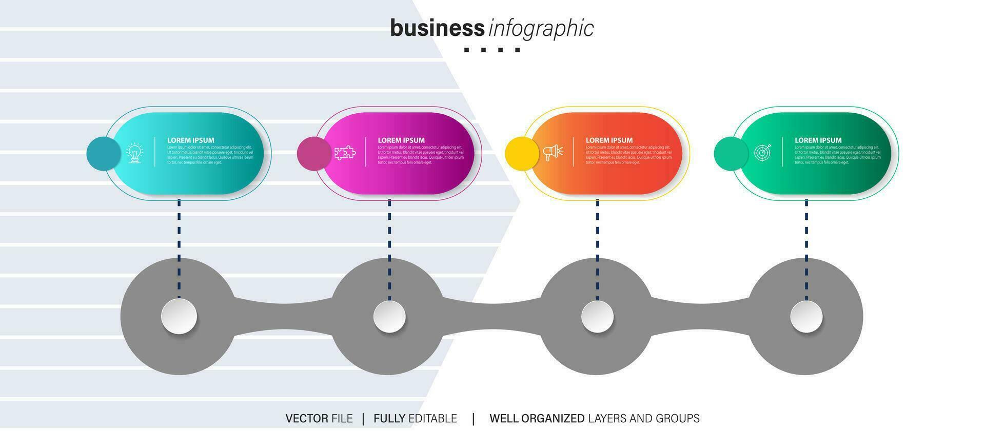 Timeline infographic thin line design with icons. Template for graph, diagram, presentations. Business concept with 4 options. Vector illustration.