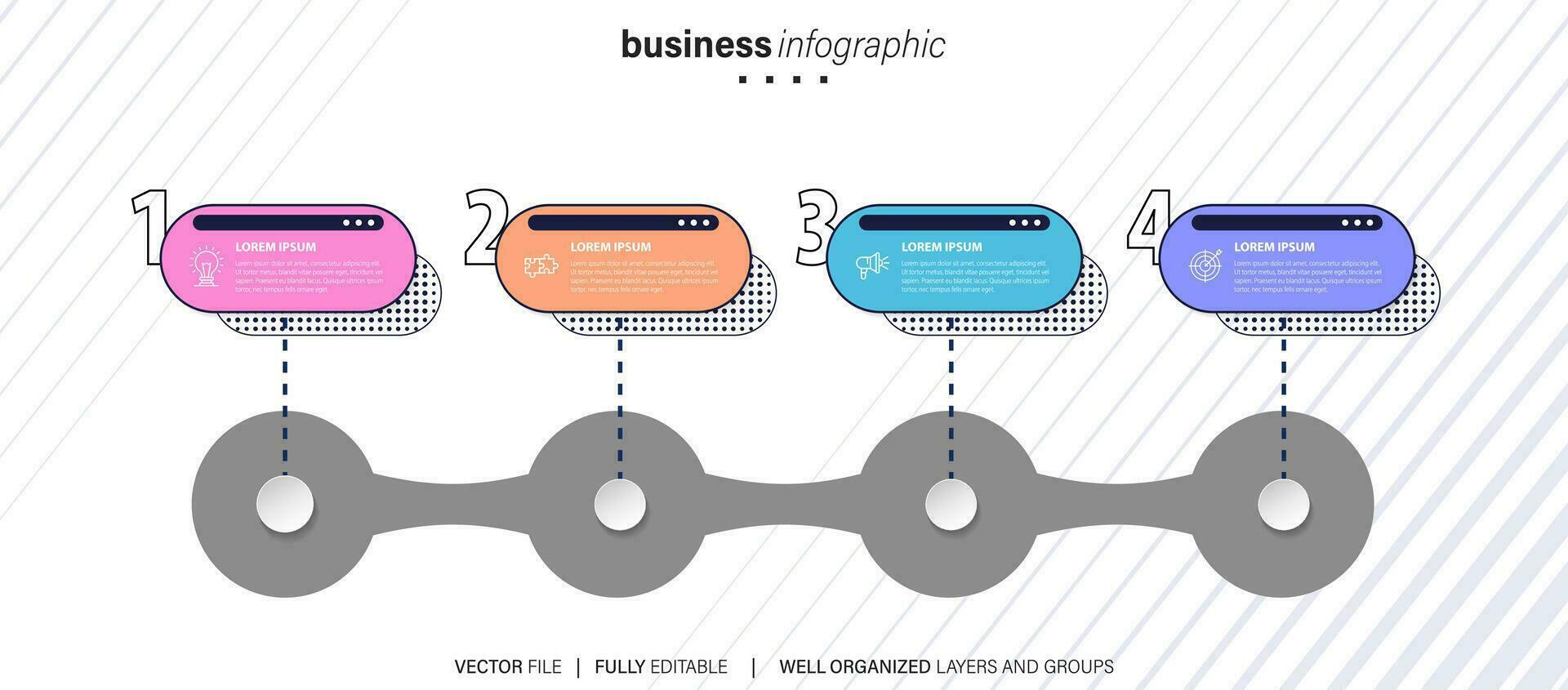 Timeline infographic thin line design with icons. Template for graph, diagram, presentations. Business concept with 4 options. Vector illustration.