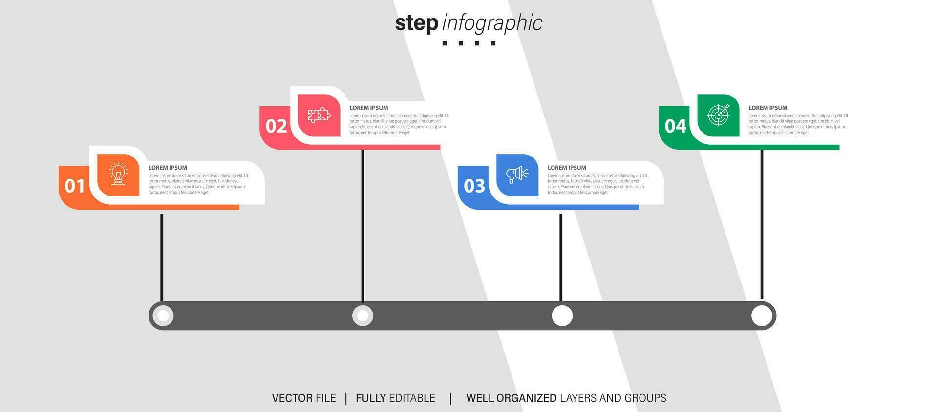 plantilla de infografía empresarial. etiqueta de diseño de línea delgada con icono y 4 opciones, pasos o procesos. vector