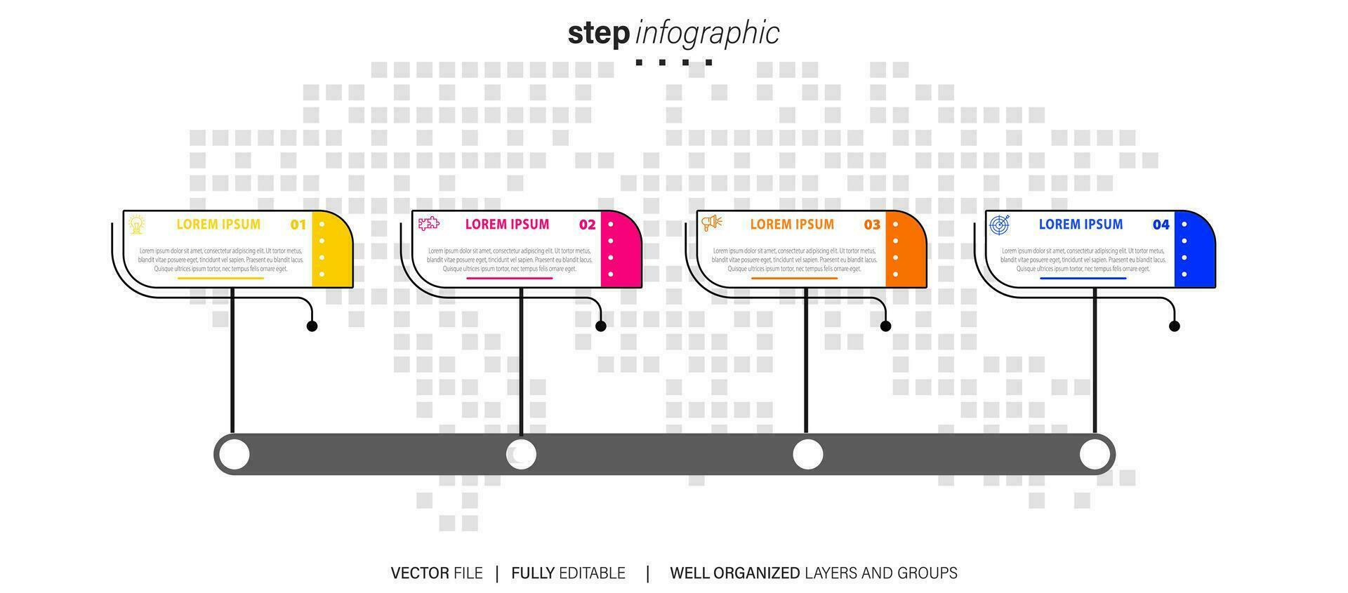 plantilla de infografía empresarial. etiqueta de diseño de línea delgada con icono y 4 opciones, pasos o procesos. vector