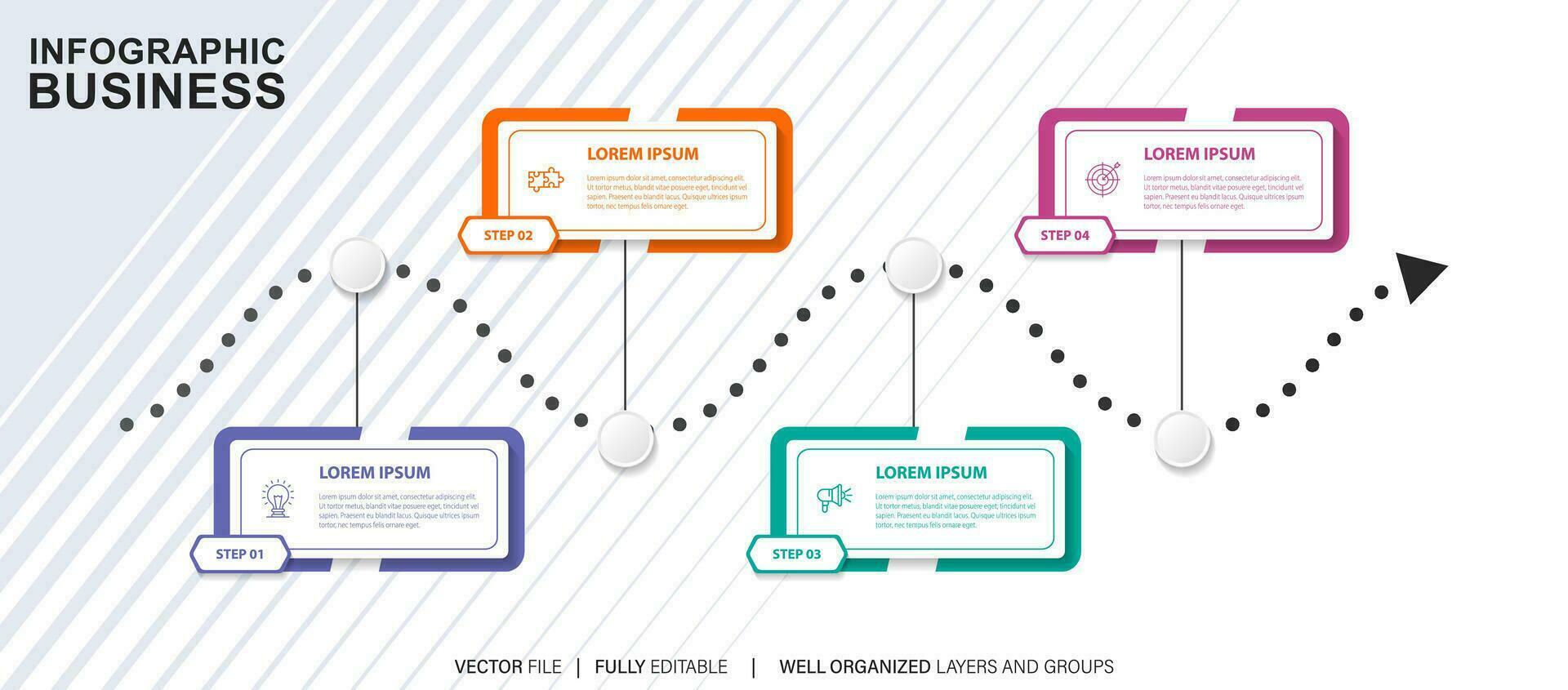 plantilla de infografía empresarial. etiqueta de diseño de línea delgada con icono y 4 opciones, pasos o procesos. vector