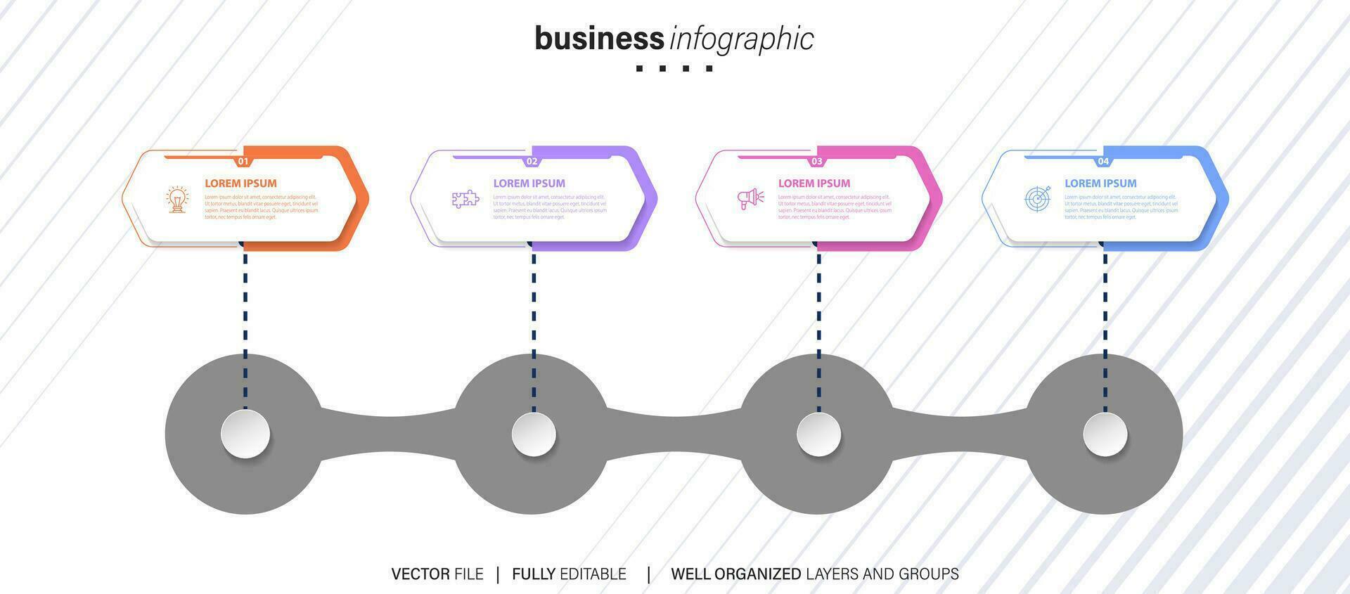 cronograma infografía con infográfico. moderno presentación modelo con 4 4 mascotas para negocio proceso. sitio web modelo en blanco antecedentes para concepto moderno diseño. horizontal disposición. vector