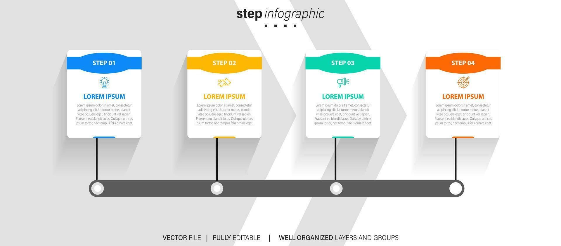 plantilla de infografía empresarial. etiqueta de diseño de línea delgada con icono y 4 opciones, pasos o procesos. vector