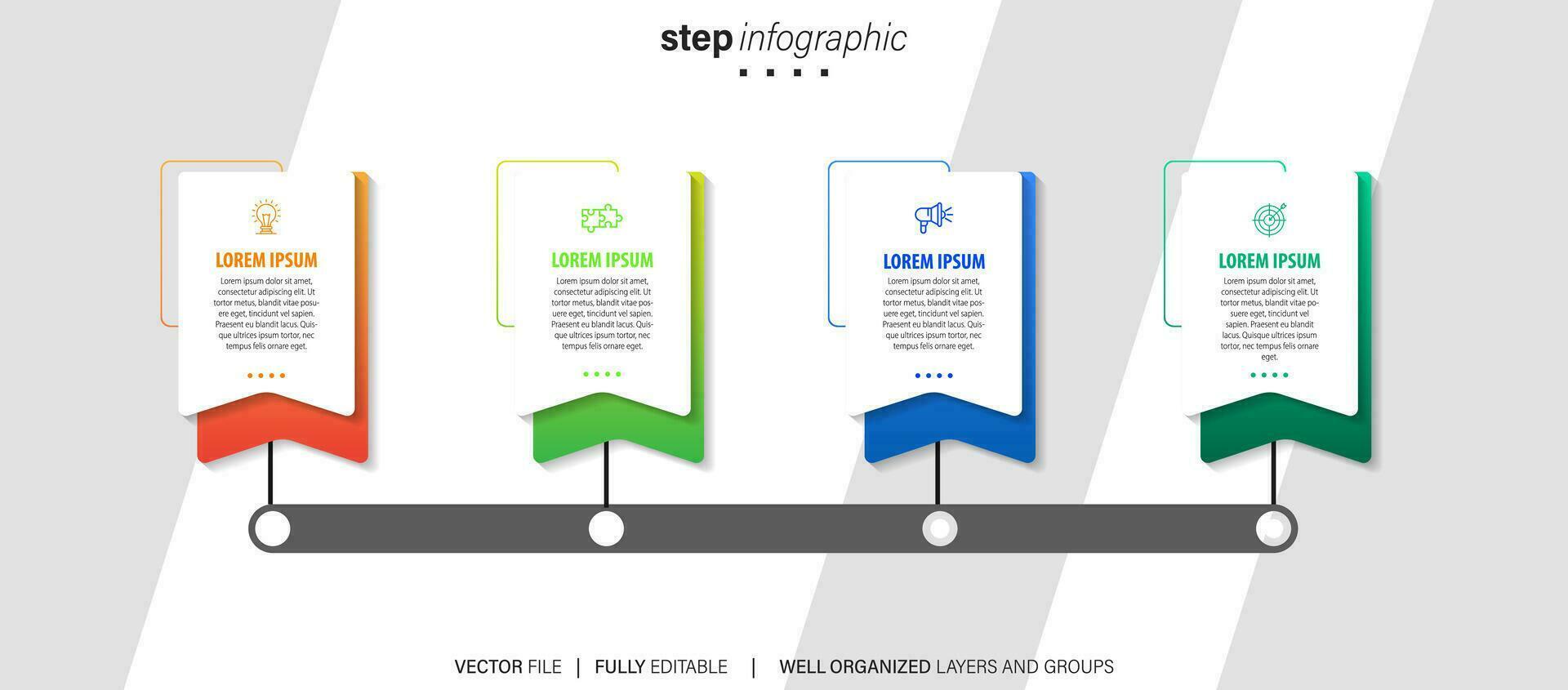 plantilla de infografía empresarial. etiqueta de diseño de línea delgada con icono y 4 opciones, pasos o procesos. vector