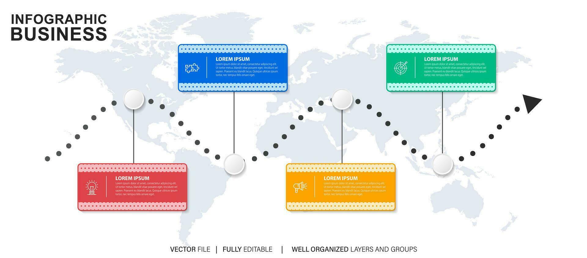 plantilla de infografía empresarial. etiqueta de diseño de línea delgada con icono y 4 opciones, pasos o procesos. vector